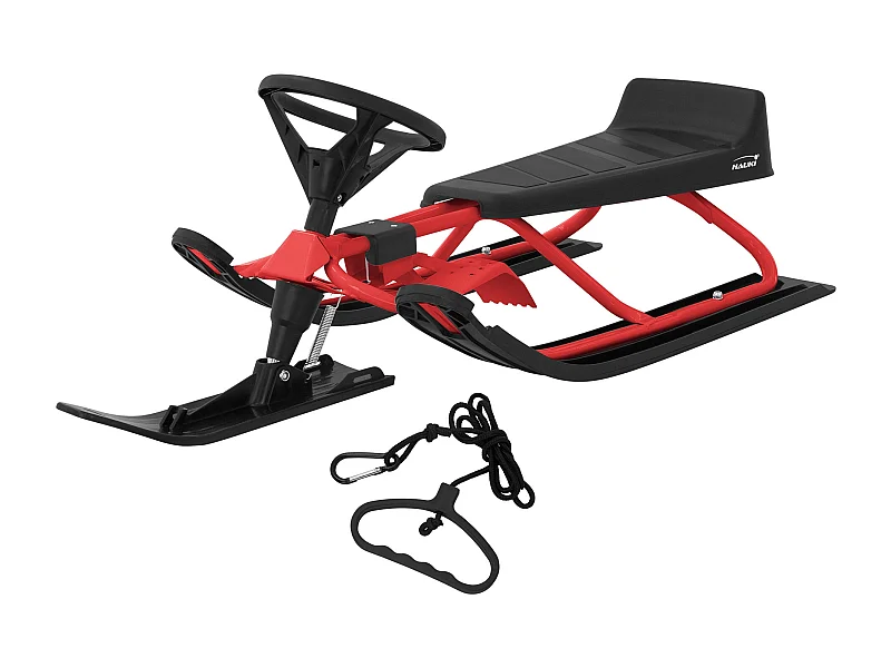 Slitta da neve sterzante bambini bob con volante da corsa rossa peso max 90 kg