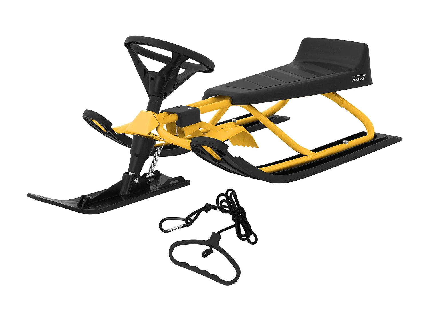 Slitta da neve sterzante bambini bob con volante da corsa giallo peso max 90 kg