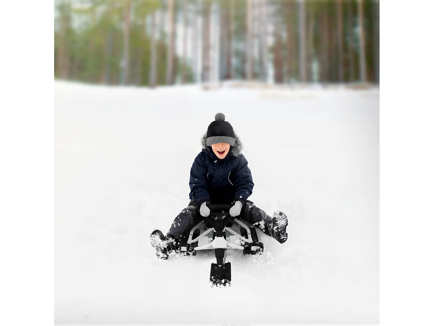 Trineo de nieve carro con volante y freno de pie deslizador infantil hasta 90kg