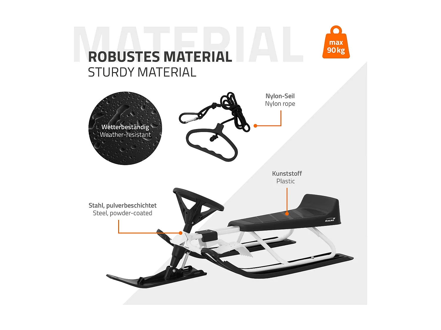 Trineo de nieve carro con volante y freno de pie deslizador infantil hasta 90kg