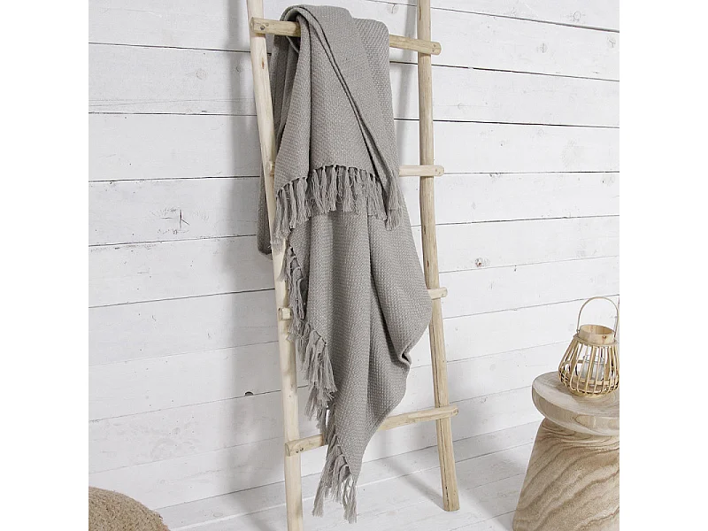 Plaid à pompons "Slow life" en coton - Beige - 150 x 200 cm