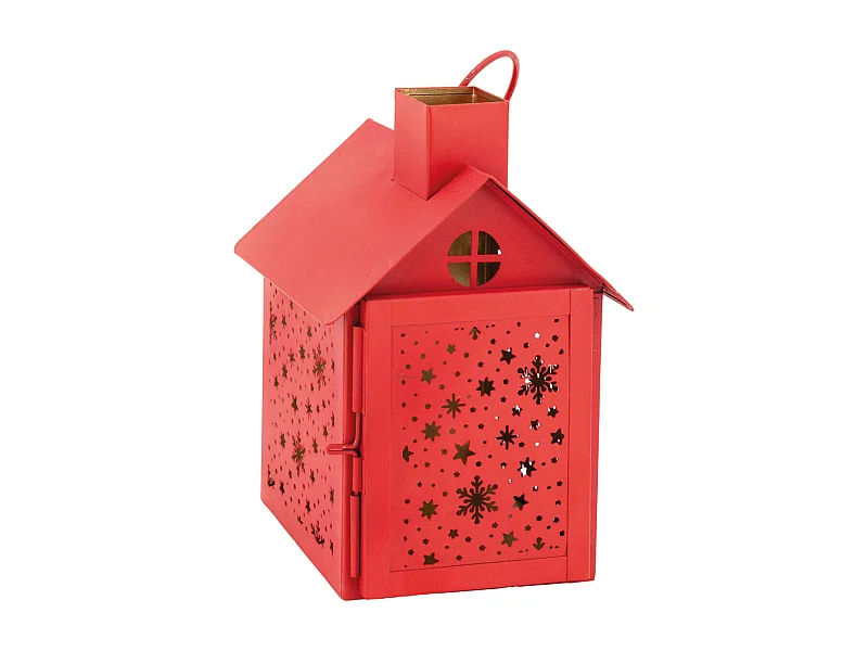 Photophore en métal laqué rouge Maison