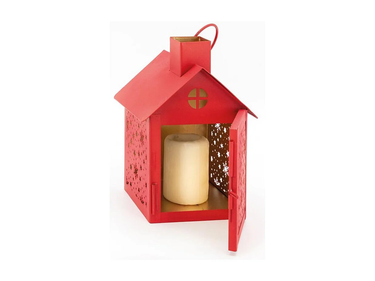 Photophore en métal laqué rouge Maison