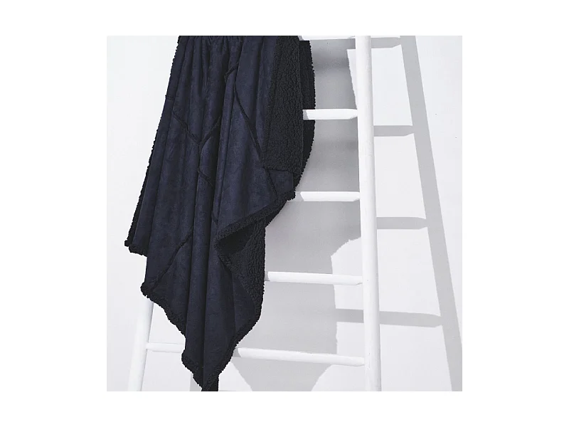 Set de plaid + coussin en tissu peluche "Cocoon" - Bleu Marine - 125 x 150 cm