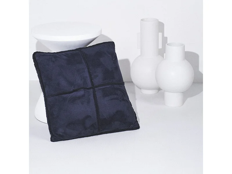 Set de plaid + coussin en tissu peluche "Cocoon" - Bleu Marine - 125 x 150 cm