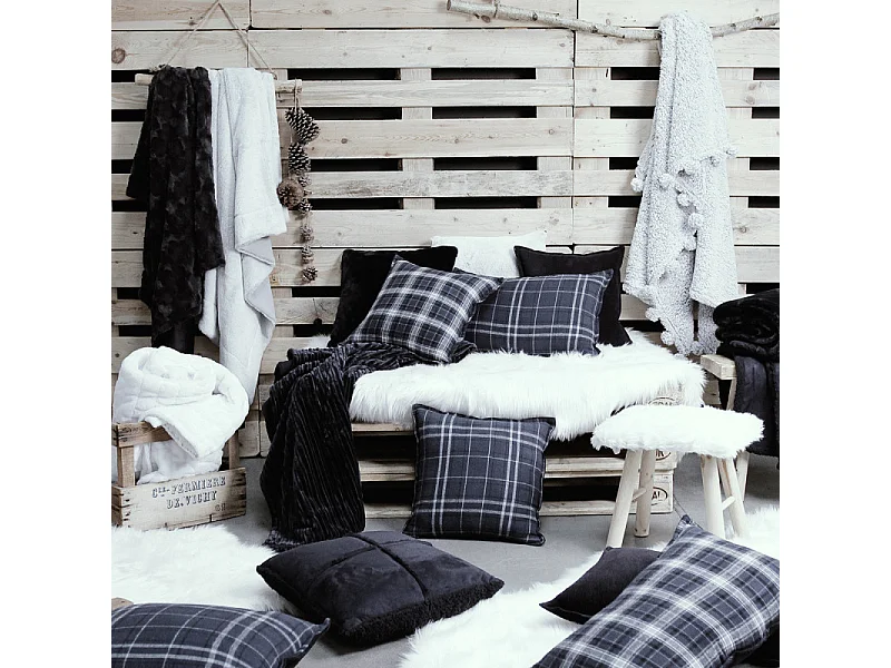 Set de plaid + coussin en tissu peluche "Cocoon" - Bleu Marine - 125 x 150 cm