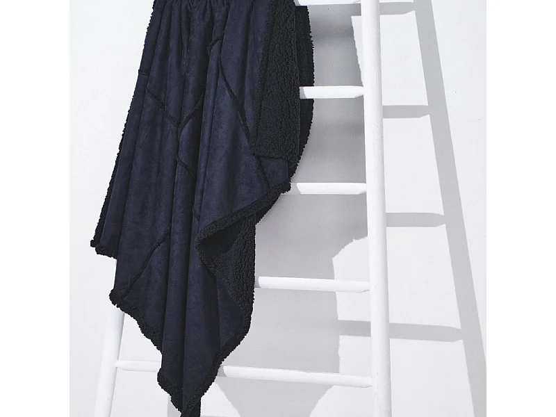 Set de plaid + coussin en tissu peluche "Cocoon" - Bleu Marine - 125 x 150 cm