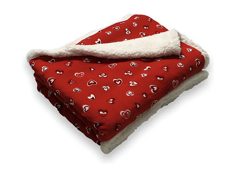 Plaid polaire imprimé - 120 x 160 cm - Coeur - Rouge