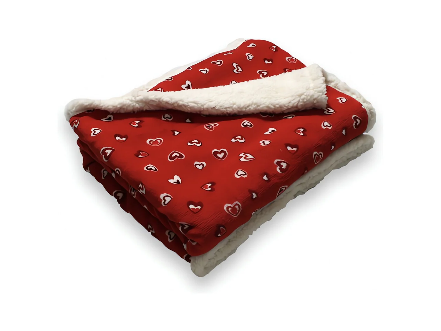 Plaid polaire imprimé - 120 x 160 cm - Coeur - Rouge