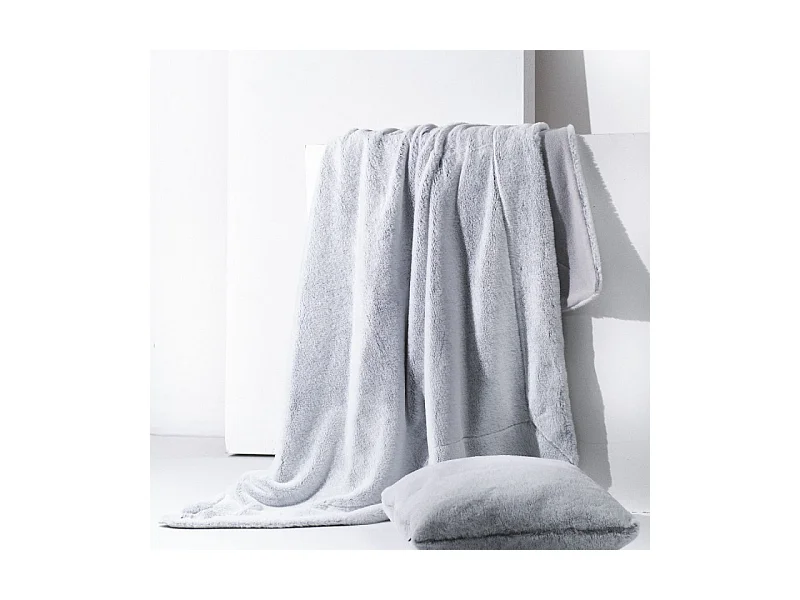 Set de plaid + coussin assorti en tissu peluche - Gris acier - 125 x 150 cm