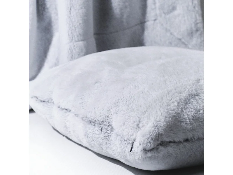 Set de plaid + coussin assorti en tissu peluche - Gris acier - 125 x 150 cm