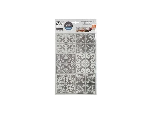 Stickers effet carreaux de ciment - 2 plaques de 6x4 mini carreaux - Fond gris