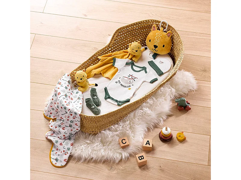 Doudou girafe avec plaid tout doux - Blanc et jaune - 100 x 80 cm - Gamme Savane