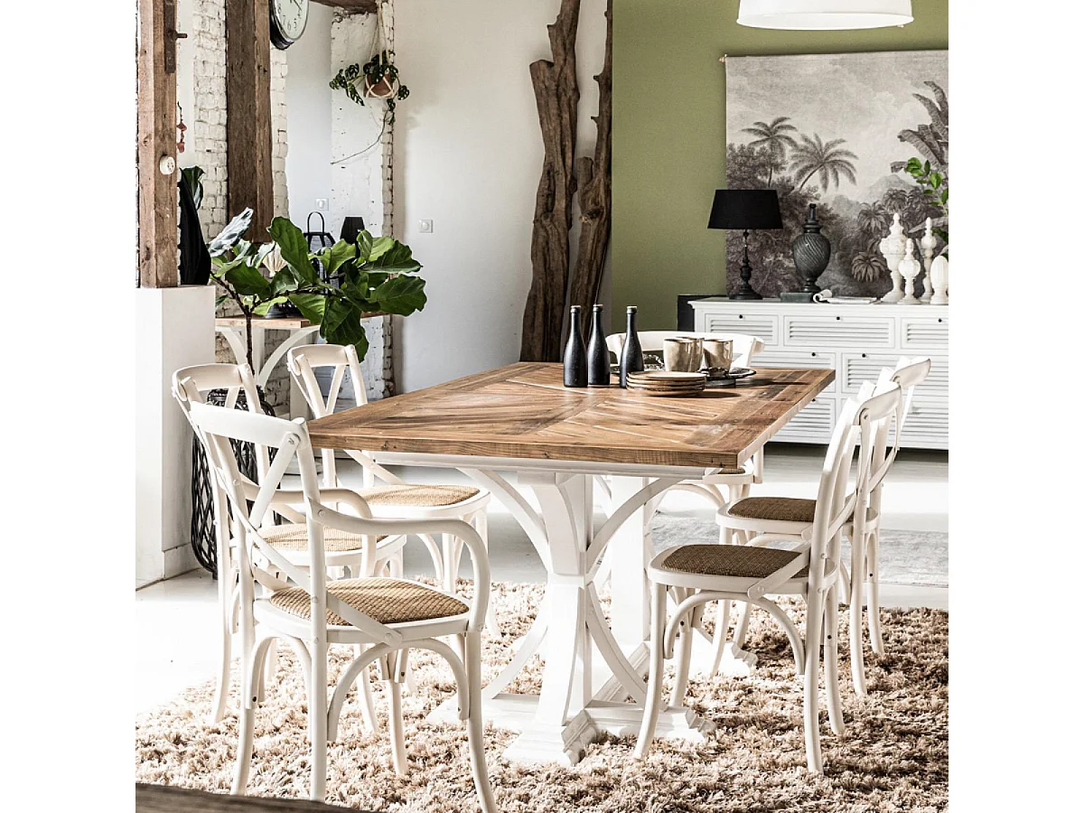 Table rectangulaire extensible 1 allonge Bois Blanc - Vénitiennes Interior's