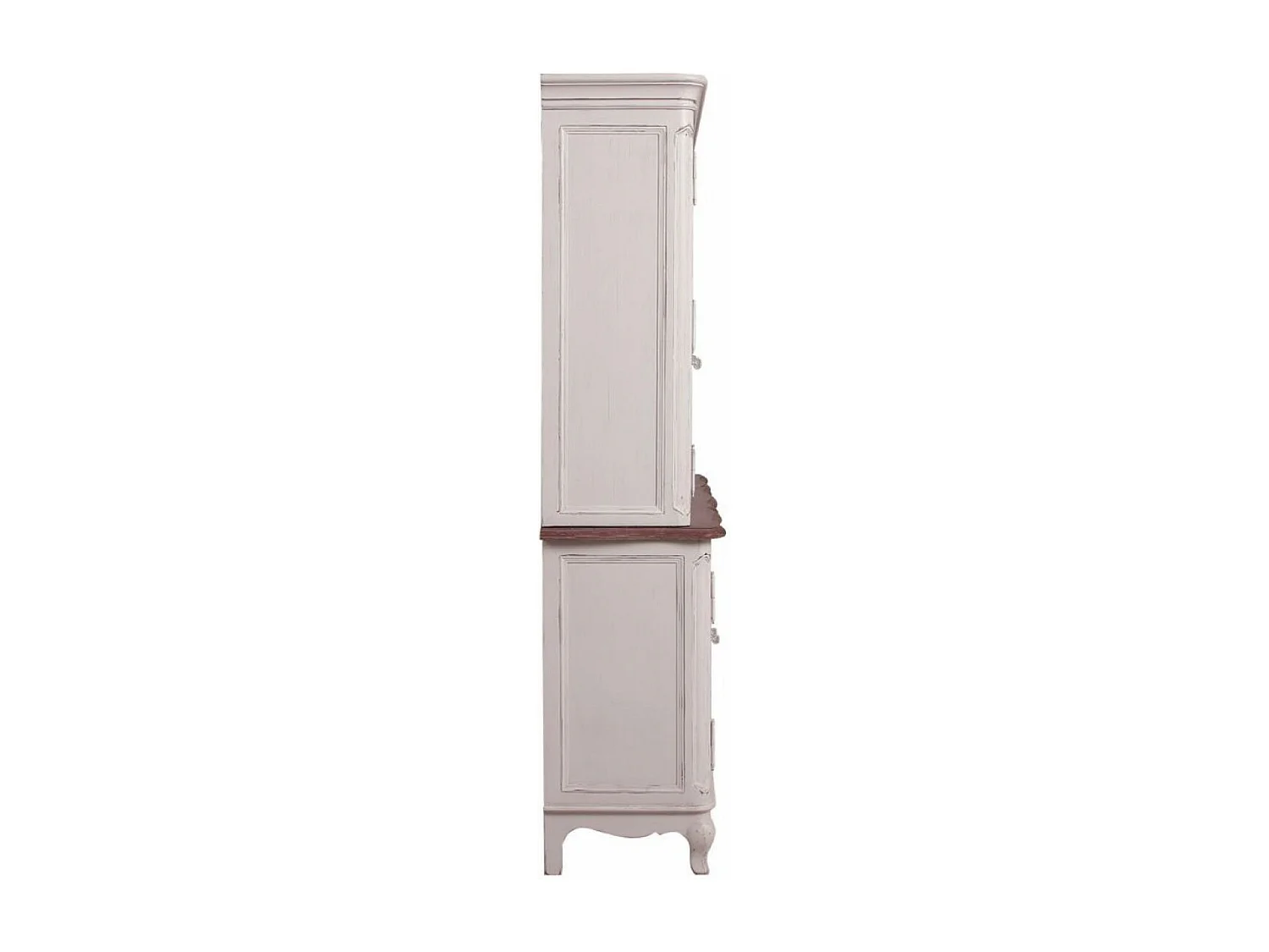 Buffet Vaisselier Haut Intérior's - Bois Massif Pin, Couleur Grège Vieilli (123x42x206 Cm)