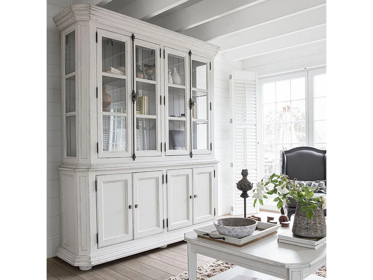 Buffet vaisselier 4 portes vitrées MDF Blanc - Bruges Interior's