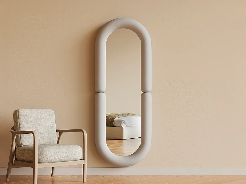 Miroir mural ovale en bois de paulownia - L. 60 x H. 160 - Crème - SINDRA