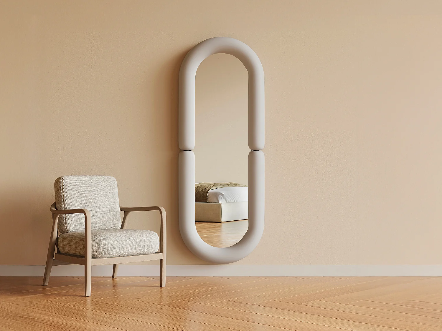 Miroir mural ovale en bois de paulownia - L. 60 x H. 160 - Crème - SINDRA