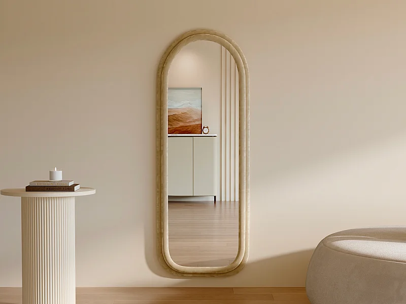 Espelho em arco de veludo - C. 60 x H. 160 cm - Creme - RISALI
