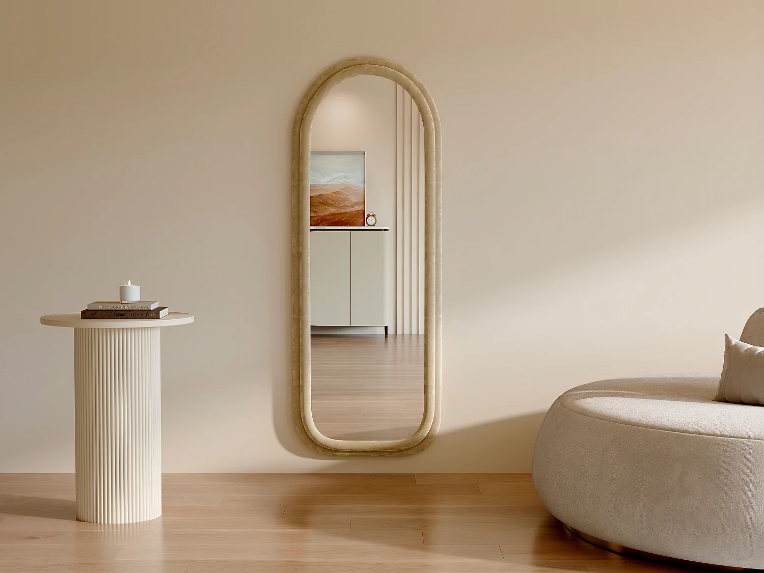 Miroir arche en velours - L. 60 x H. 160 cm - Crème - RISALI