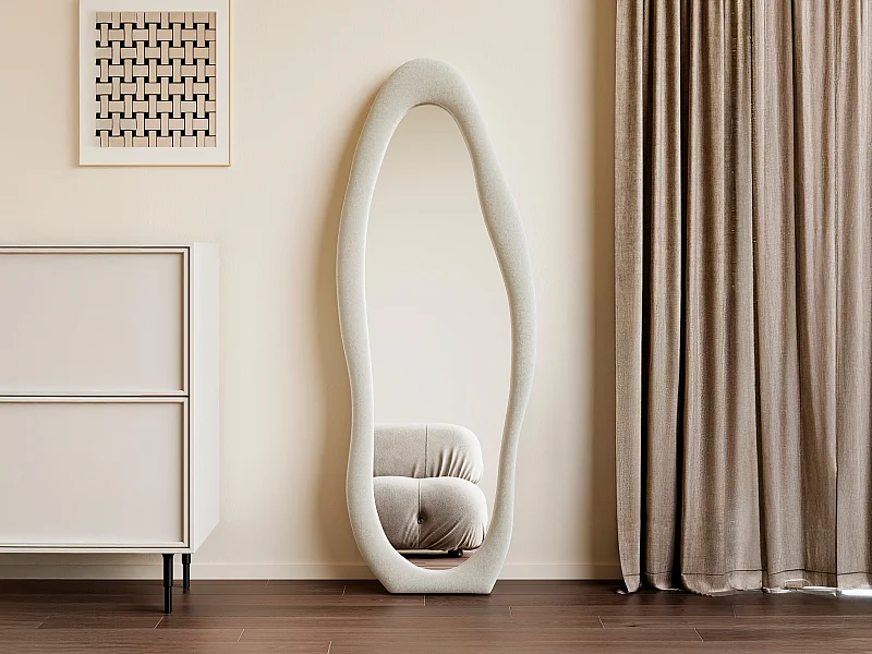 Miroir organique en velours - L. 60 x H. 160 - Crème - LAVINA