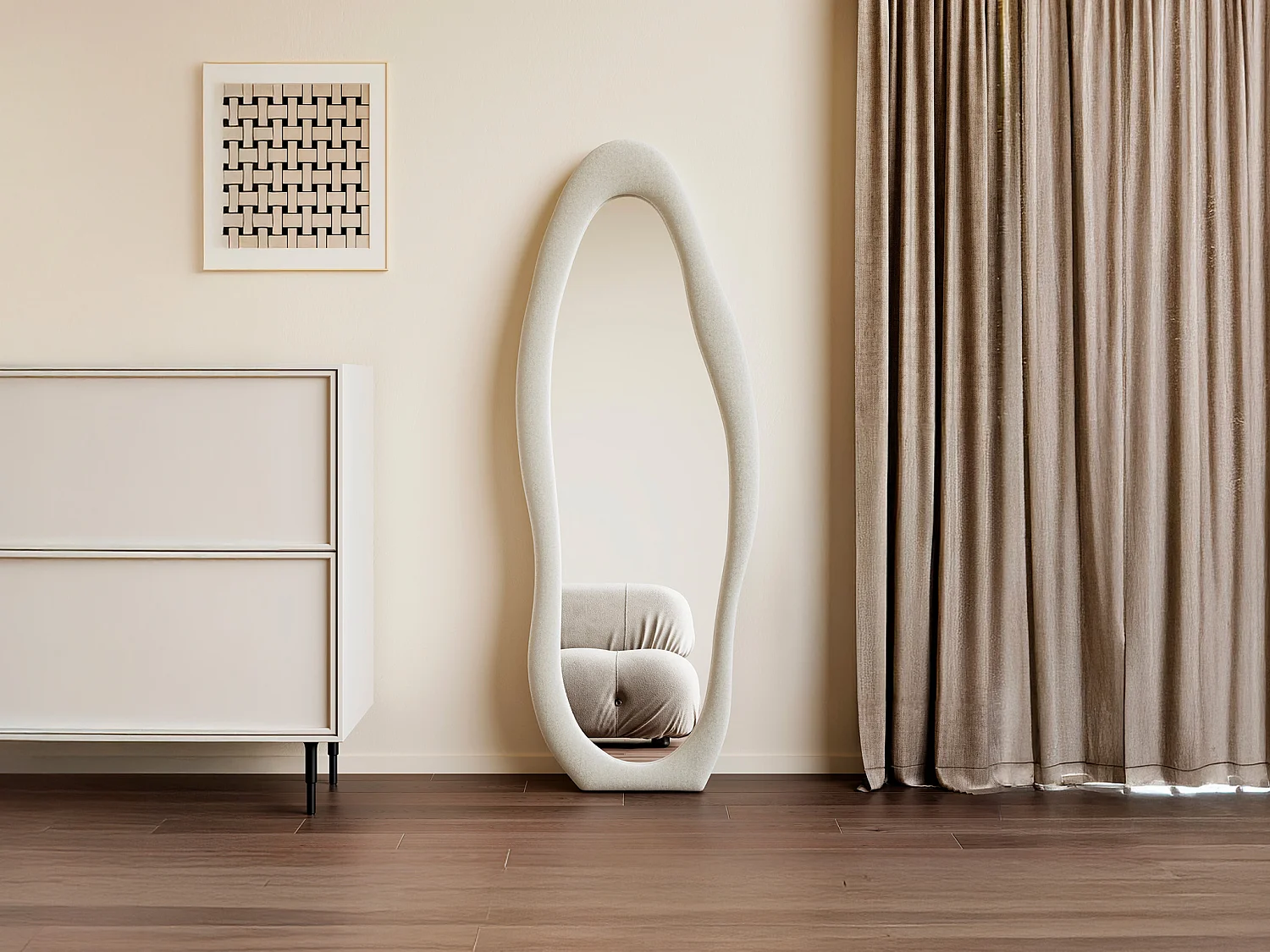 Miroir organique en velours - L. 60 x H. 160 - Crème - LAVINA