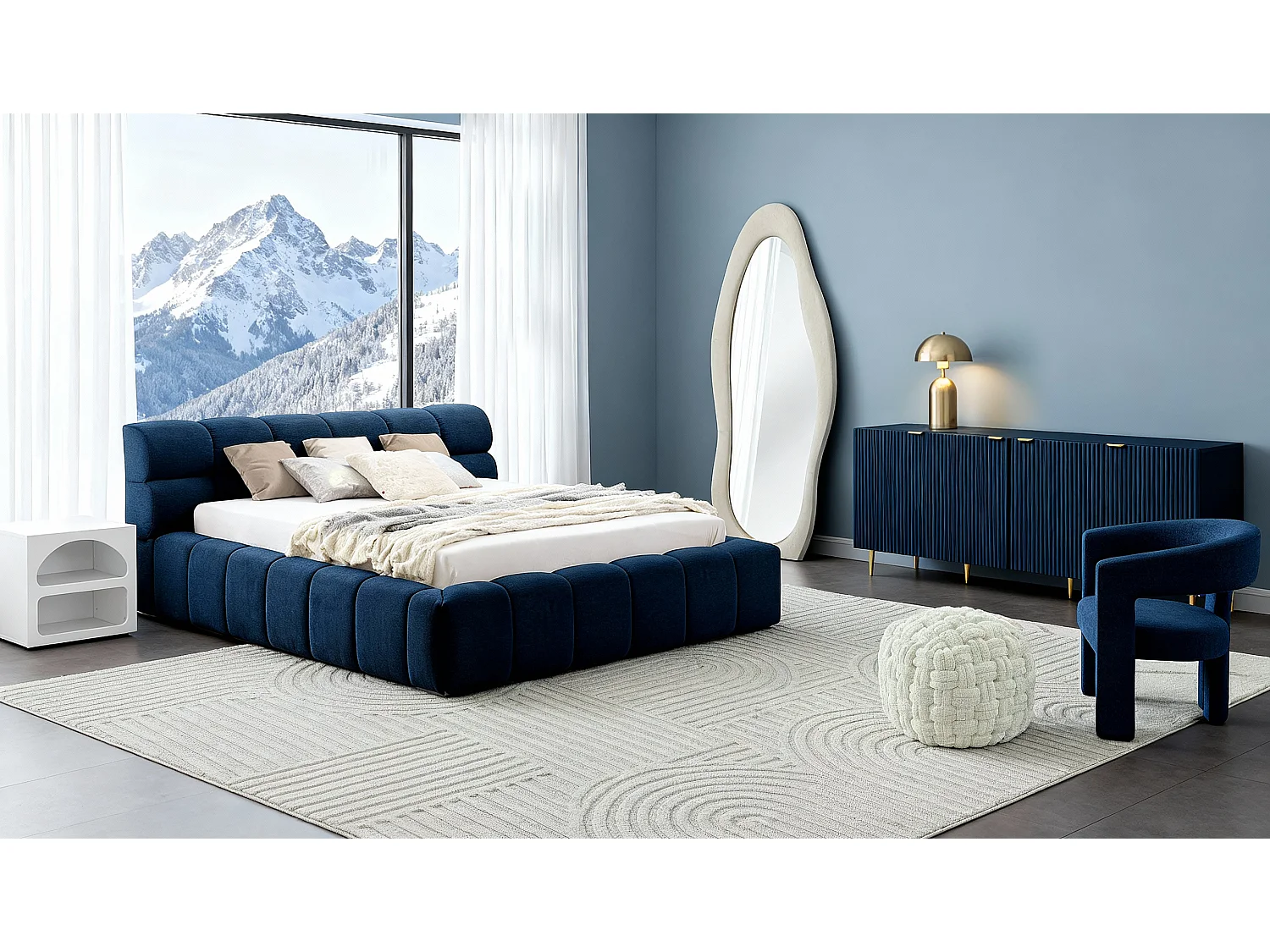 Miroir organique en velours - L. 60 x H. 160 - Crème - LAVINA