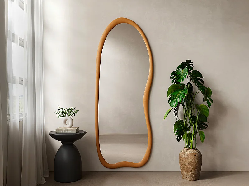 Grand miroir mural organique en bois de pin - L. 68 x H. 178 cm - Naturel - HARVIL