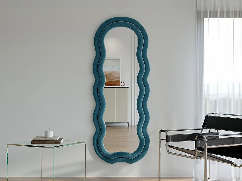 Miroir organique en velours - L. 60 x H. 160 cm - Bleu - LINOA