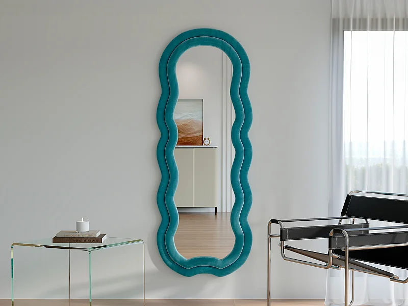 Miroir organique en velours - L. 60 x H. 160 cm - Bleu - LINOA