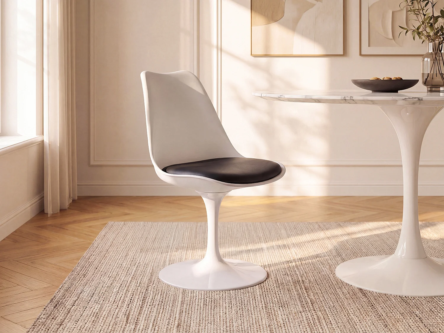 Chaise pivotante en polypropylène, simili et acier - Blanc et Noir - XAFY