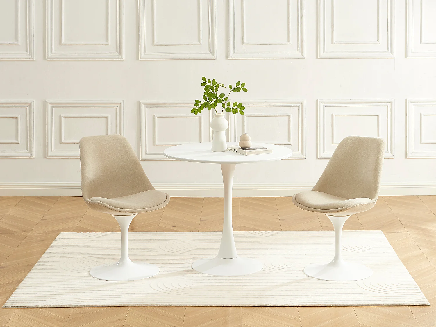 Chaise pivotante en tissu texturé et acier - Beige et Blanc - XAFY