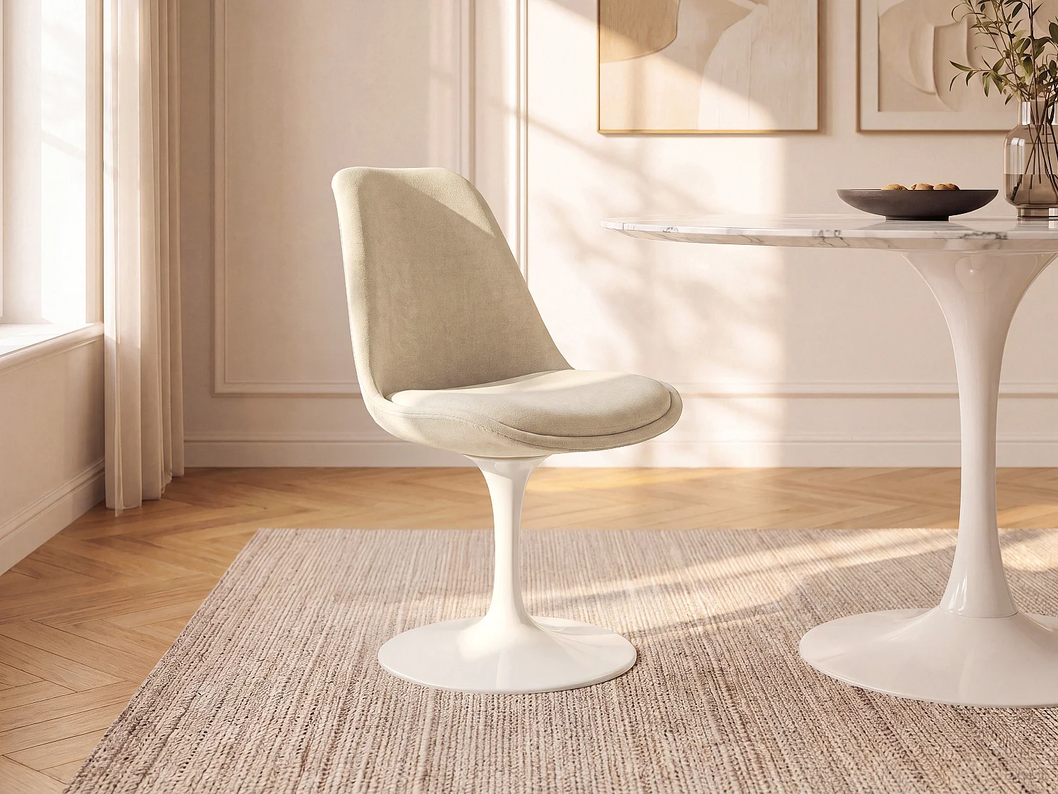Chaise pivotante en tissu texturé et acier - Beige et Blanc - XAFY