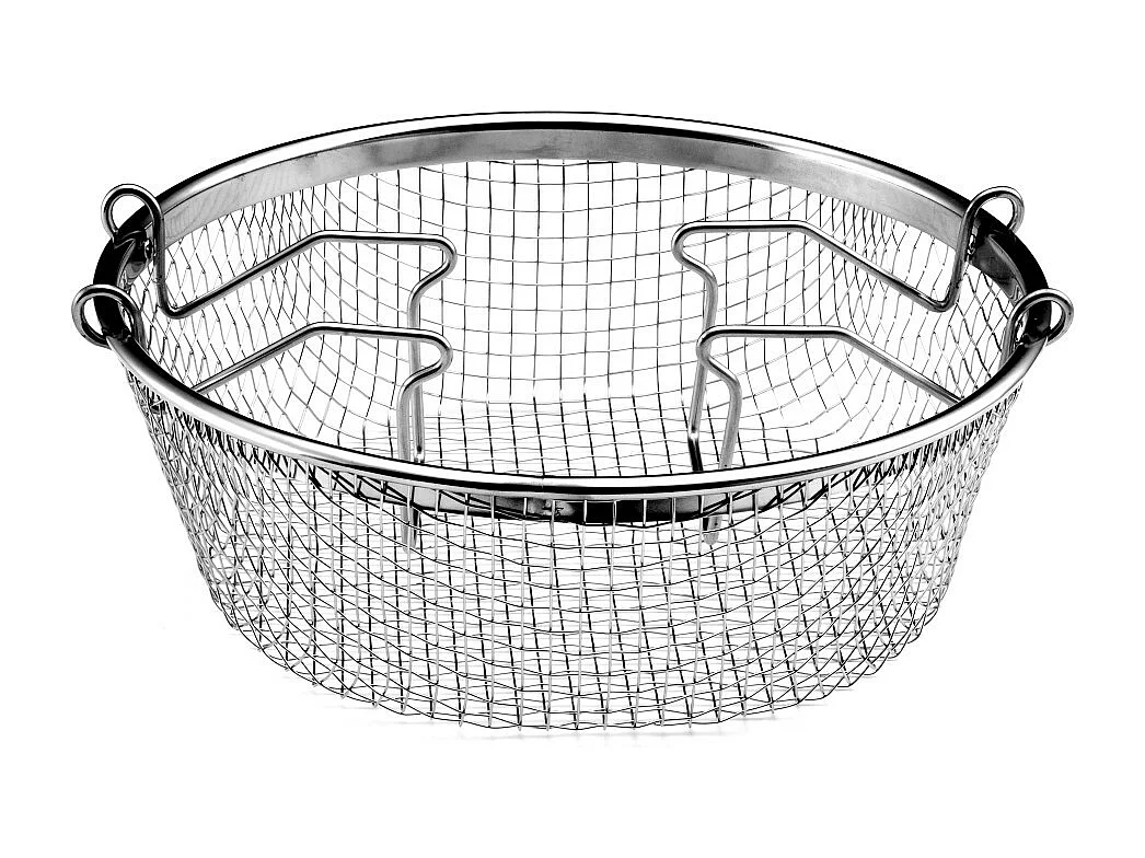 Volcan - Cocotte ronde noire 24 cm avec panier cuisson pour friture et cuisson à l'eau