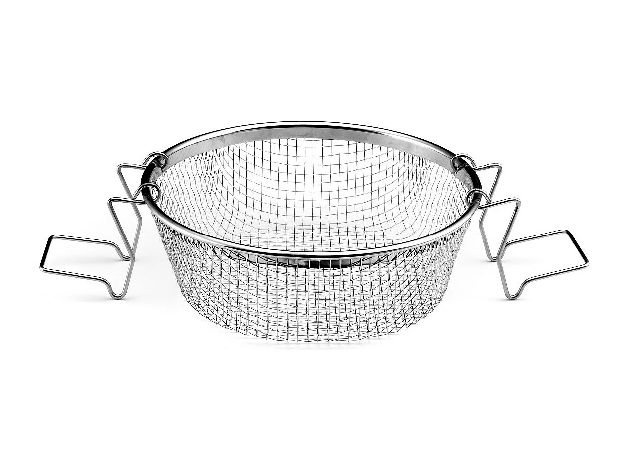 Volcan - Cocotte ronde noire 24 cm avec panier cuisson pour friture et cuisson à l'eau