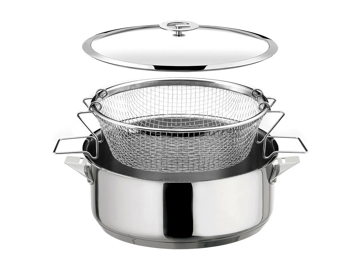 Eclipse - Sauteuse 24 cm revêtue en céramique, couvercle et panier de cuisson pour friture et cuisson à l'eau