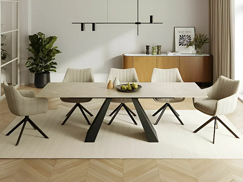 Tavolo da pranzo Salvadore Creme (90x160-240)/Ceramica/Beige&Nero