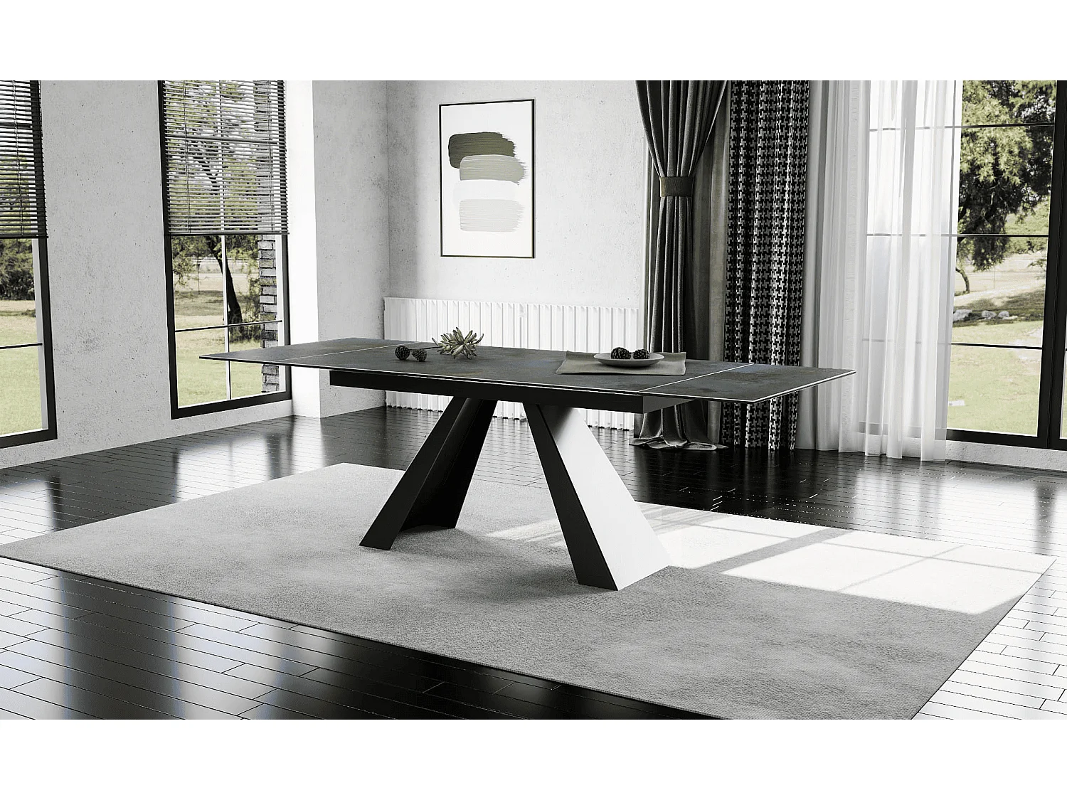 Table de salle à manger  Salvador Turkis (90x160-200)/Céramique/Noir&Vert