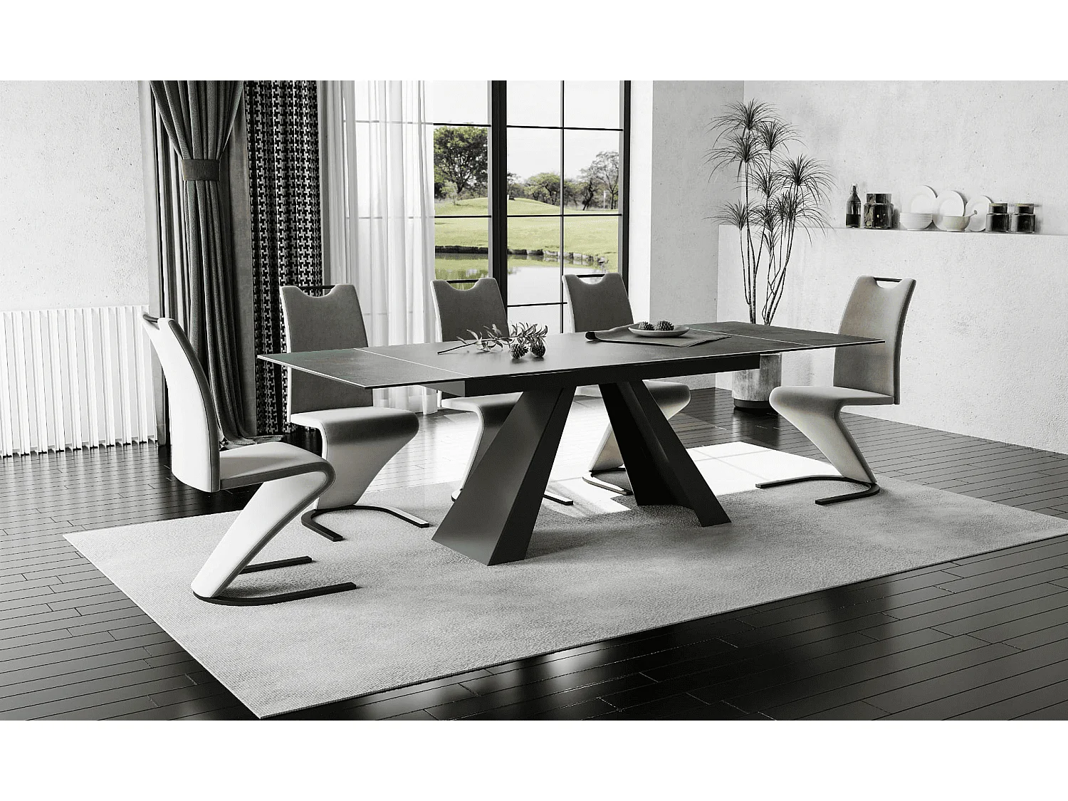 Table de salle à manger  Salvador Turkis (90x160-200)/Céramique/Noir&Vert