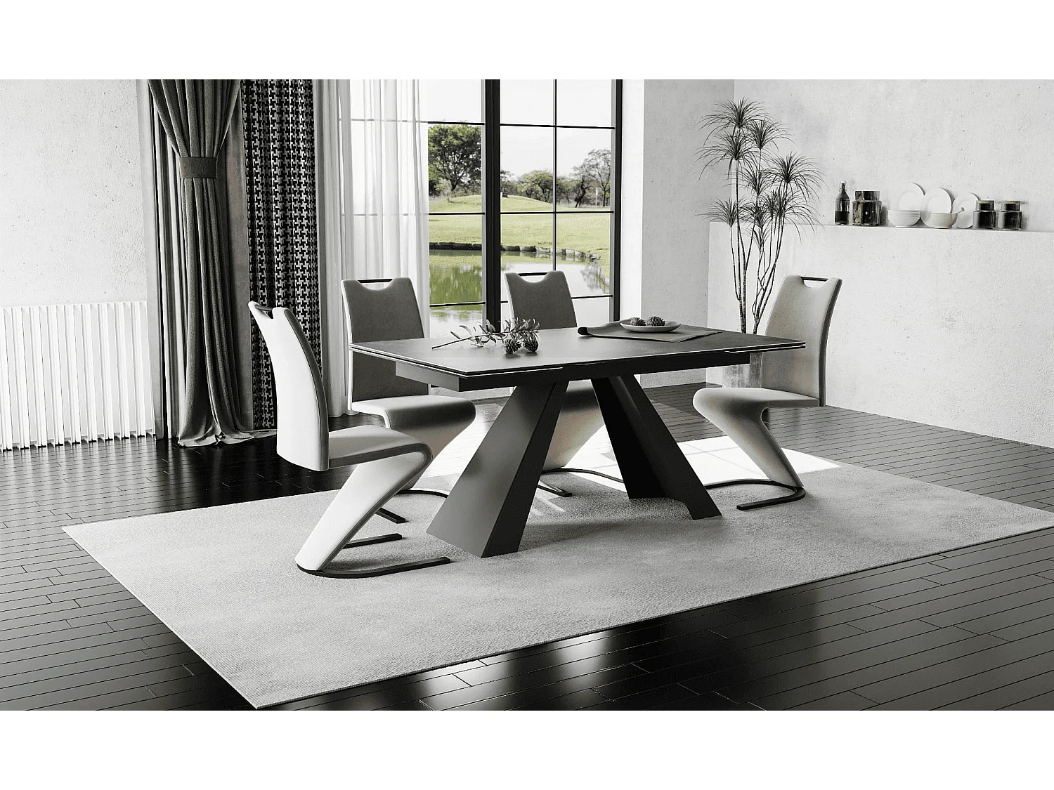 Table de salle à manger  Salvador Turkis (90x160-200)/Céramique/Noir&Vert