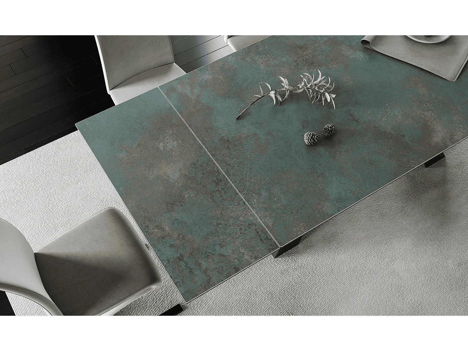 Table de salle à manger  Salvador Turkis (90x160-200)/Céramique/Noir&Vert