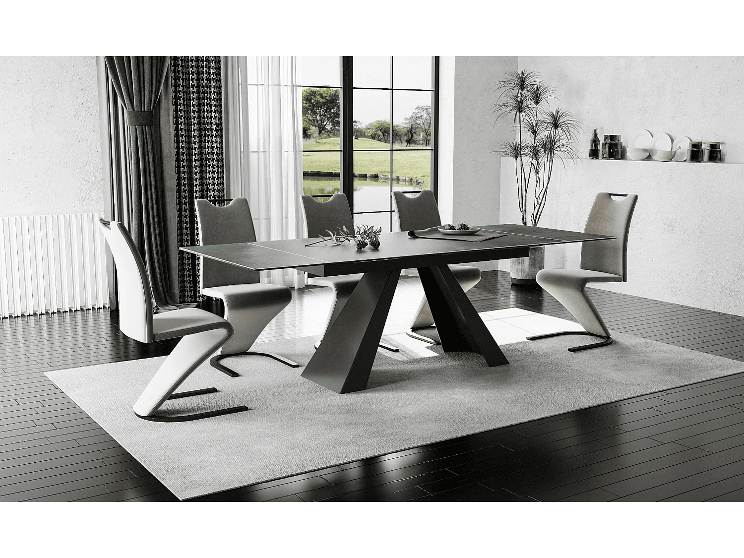 Esstisch Salvadore Alpi (90x160-240)/Keramik/Schwarz&Grün