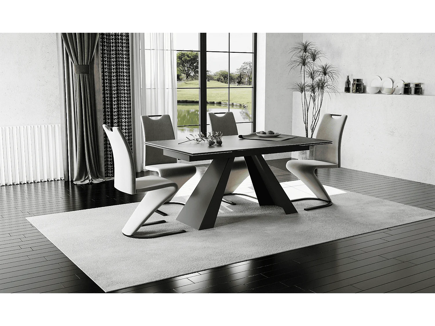 Esstisch Salvadore Alpi (90x160-240)/Keramik/Schwarz&Grün