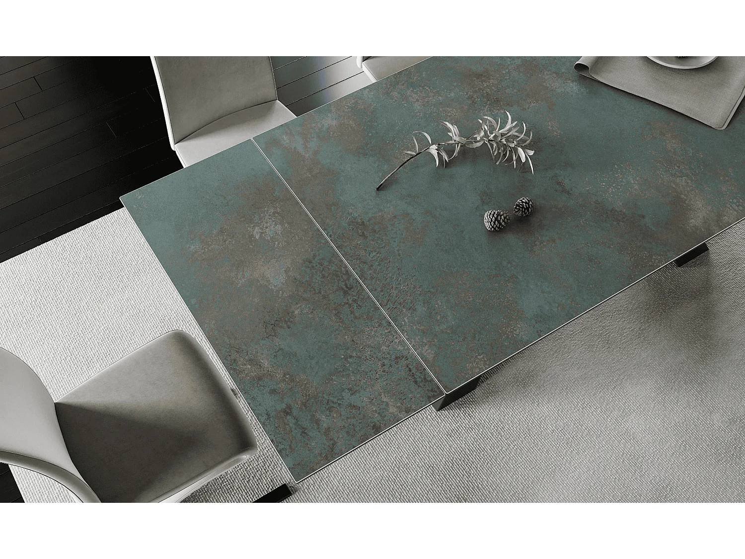 Esstisch Salvadore Alpi (90x160-240)/Keramik/Schwarz&Grün