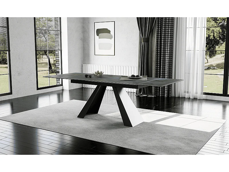 Table de salle à manger  Salvador Turkis (90x160-200)/Céramique/Noir&Vert