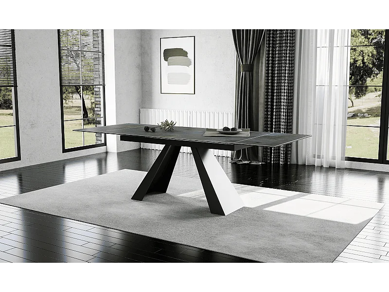 Table de salle à manger  Salvador Turkis (90x160-200)/Céramique/Noir&Vert