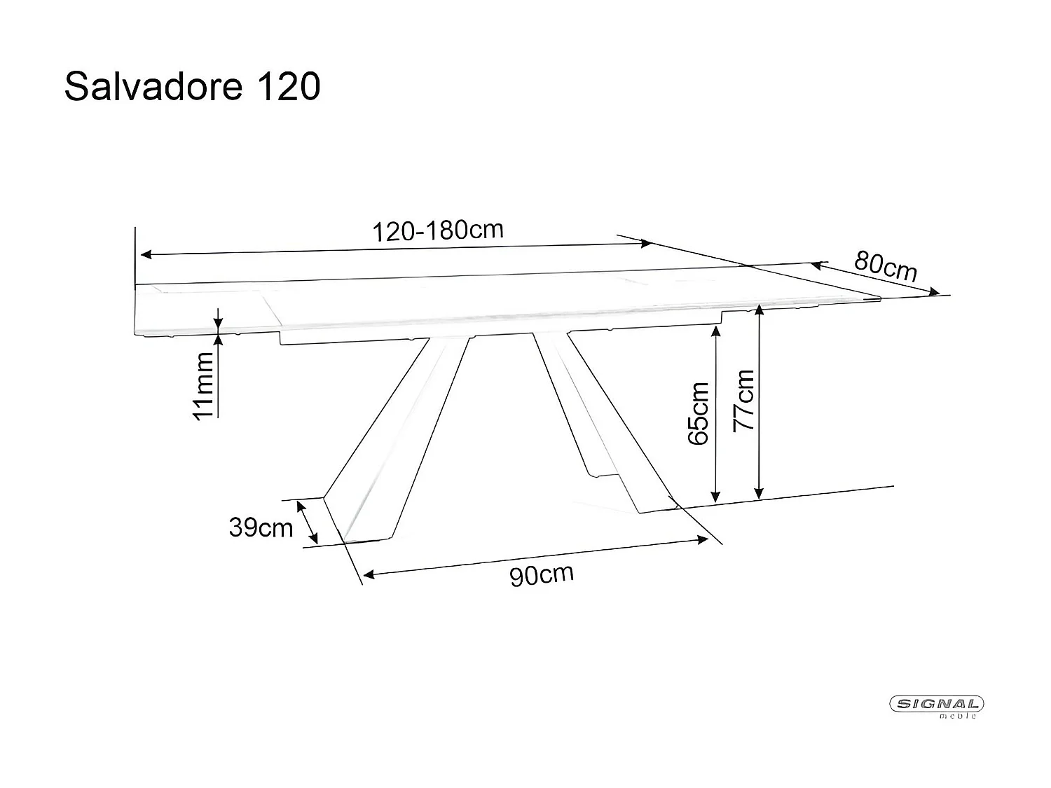 Table de salle à manger  Salvador Corso (90x120-180)/Céramique/Noir