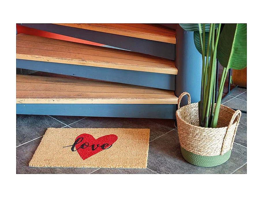 Paillasson en fibre de coco 60 x 40 cm Coeur Love