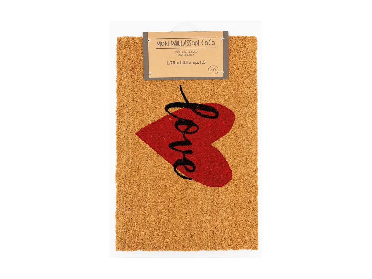 Paillasson en fibre de coco 60 x 40 cm Coeur Love