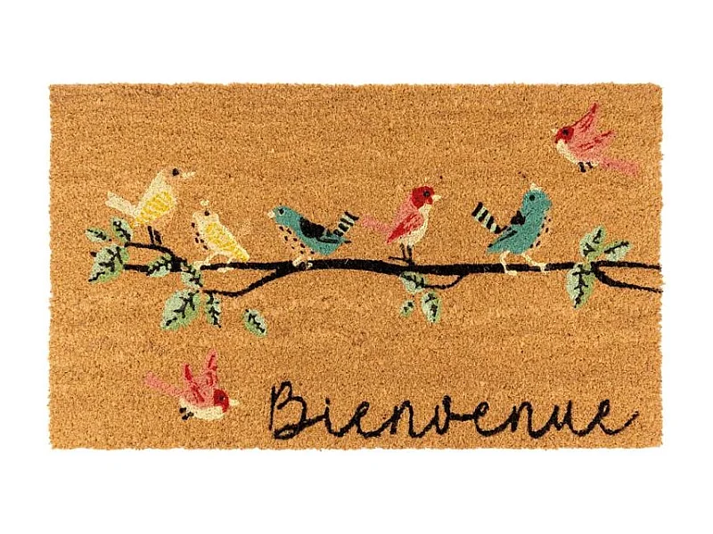 Paillasson coco intérieur extérieur 75 x 45 cm Bienvenue oiseaux